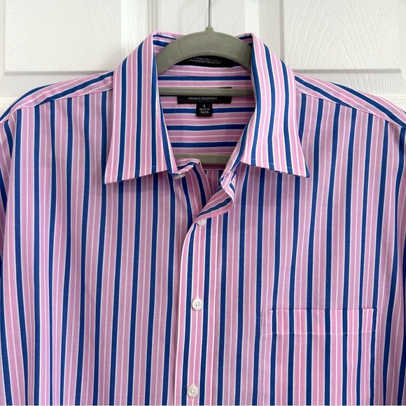 Croft & Barrow Mens Pink Blue Striped Button Up Dress Shirt Sz L 16.5/17 Classic - Picture 5 of 13